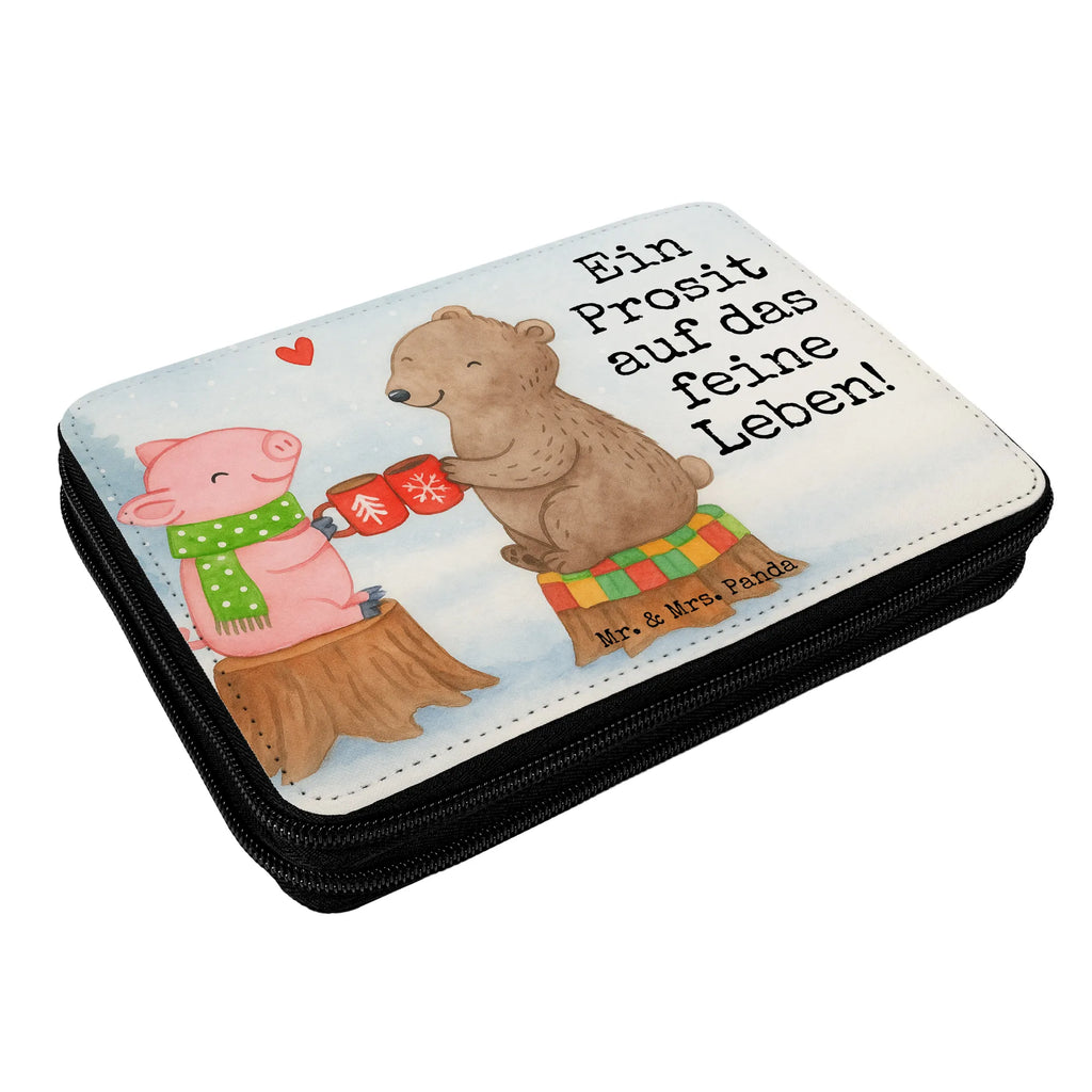 Leather folder Glowing Pig Bash Design pencil bag, pencil case, primary school, child, pen roll, pupil, motif, gift, enrolment, school, Winter, Christmas, Christmas time, snow