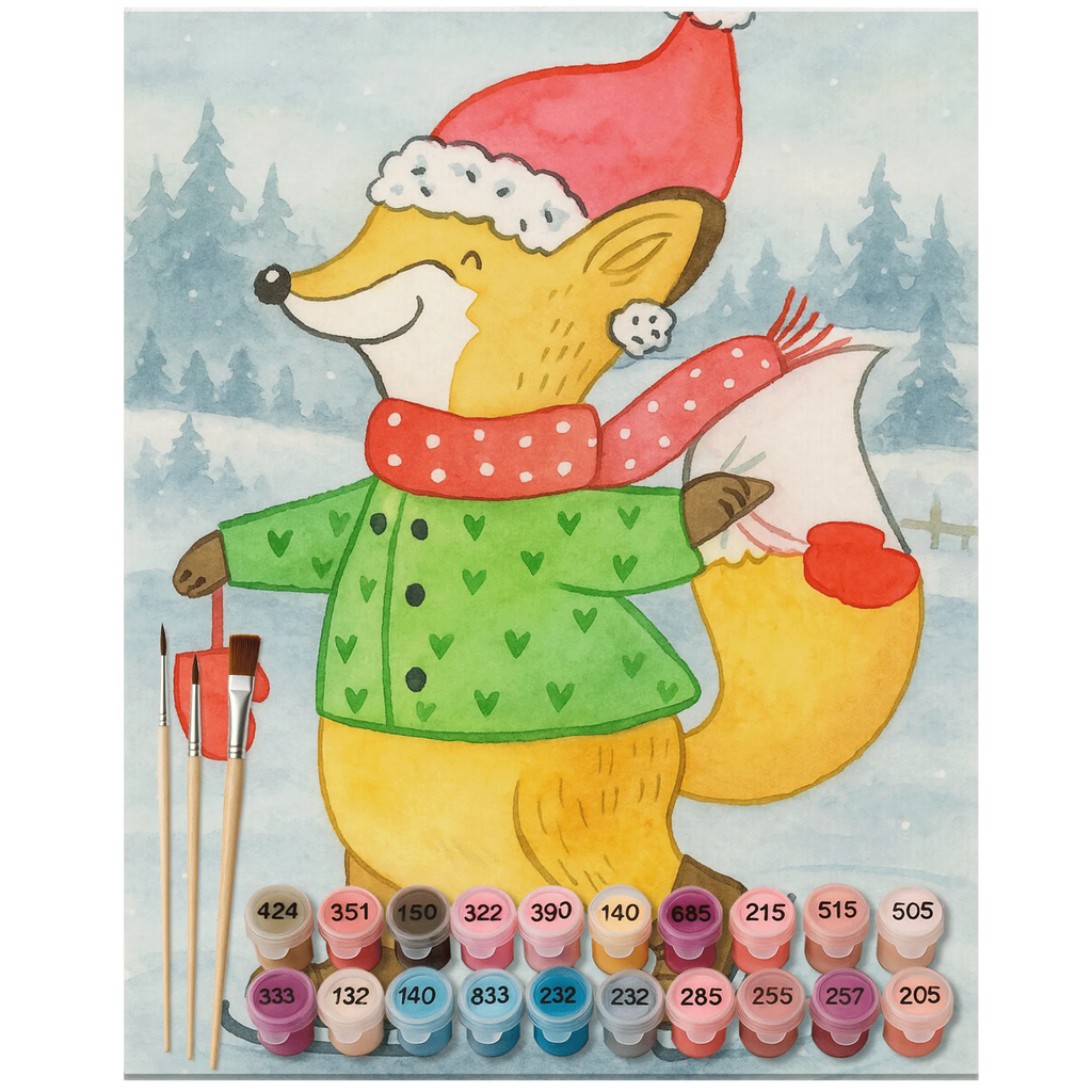 Paint by Numbers Fox skates Design Winter, Christmas, Christmas time, snow, fir tree, christmas, christmas tree, winter, santa claus, christmas time, christmas days, christmas eve, christmas present