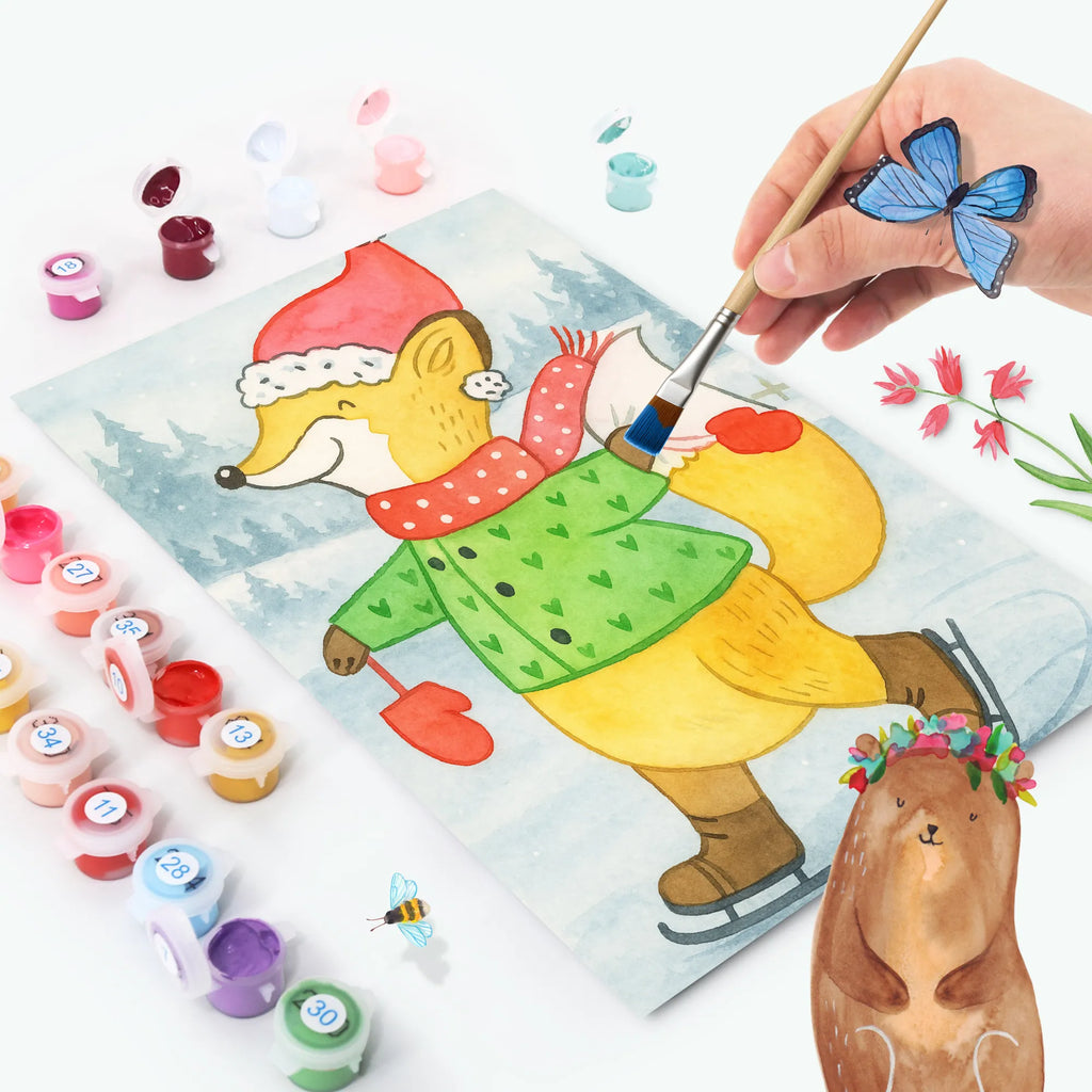 Paint by Numbers Fox skates Design Winter, Christmas, Christmas time, snow, fir tree, christmas, christmas tree, winter, santa claus, christmas time, christmas days, christmas eve, christmas present