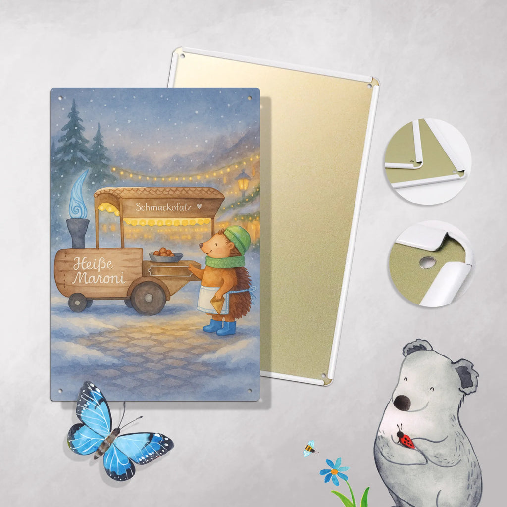 Paint by Numbers Metal Sign hedgehog Chestnuts Design Winter, Christmas, Christmas time, snow