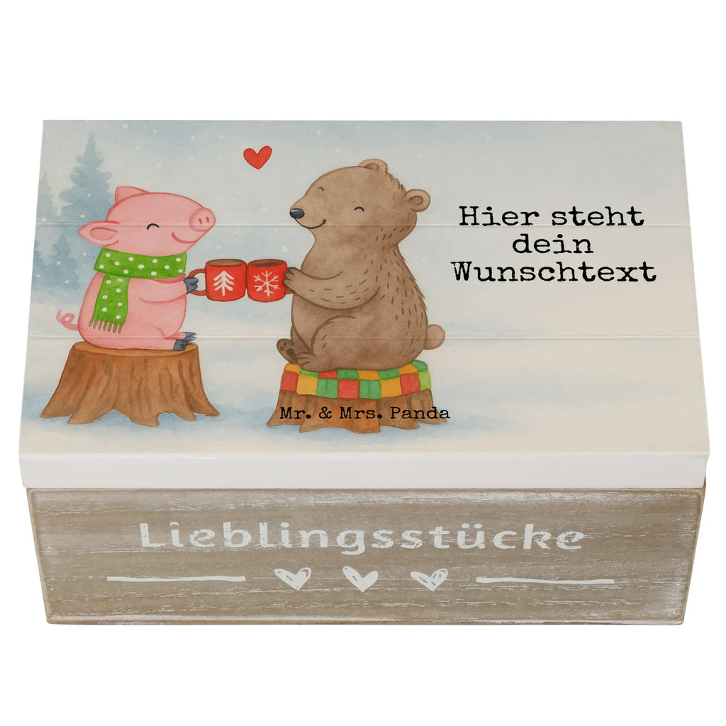 Personalised wooden chest Glowing Pig Bash Design Winter, Christmas, Christmas time, snow