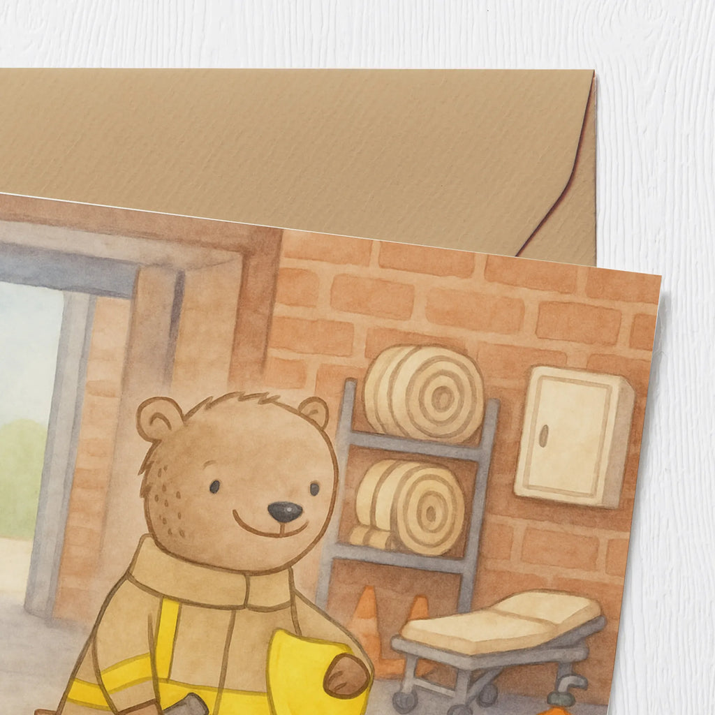 Deluxe Card bear Volunteer firefighter Design Hochwertige Klappkarte, Hochzeitskarte, Grußkarte, Glückwunschkarte, Geburtstagskarte, Hochwertige Grußkarte, Klappkarte, Einladungskarte, Karte, Geschenk, Sport, Sportart, Hobby, Schenken, Danke, Dankeschön, Auszeichnung, Gewinn, Sportler, Feuerwehrfest, Freiwillige Feuerwehr, Jugendfeuerwehr