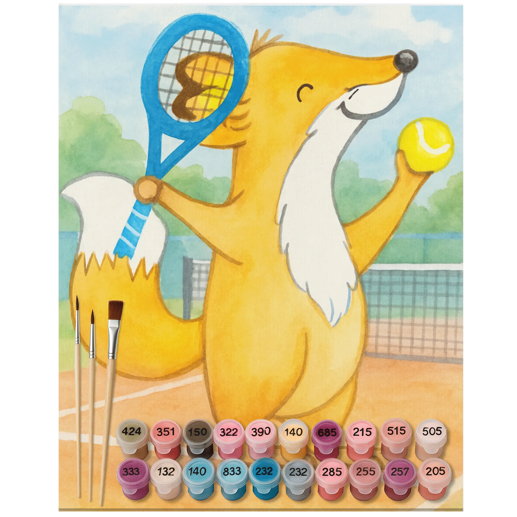 Malen nach Zahlen Fuchs Tennis spielen Design Bastelidee, Künstler, DIY, Kunstwerk, Ausmalbild, Kreativität, Malen, Malen nach Zahlen, Baseln, Geschenk, Sport, Sportart, Hobby, Schenken, Danke, Dankeschön, Auszeichnung, Gewinn, Sportler, Tennisclub, Tennis Turnier, Tennisverein, Tennis spielen, Ballsportart