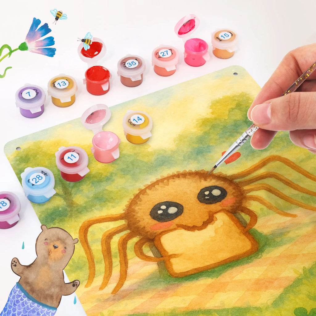 Malen nach Zahlen Metallschild Spinne Agathe Sandwich Design Ausmalbild, DIY, Malen nach Zahlen, Baseln, Kreativität, Kunstwerk, Bastelidee, Künstler, Malen, Spinne Agathe, Spinne, Agathe, Videos, Merchandise, Lebensfreude, Alles wird gut, Mut, Glück, Hunger, Hungrig, Verfressen