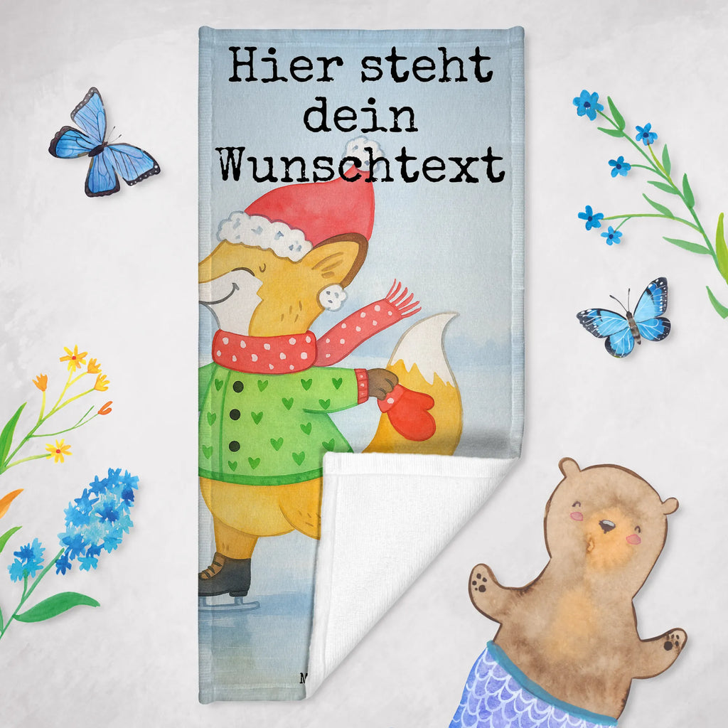 Personalisiertes Badehandtuch Fuchs  Schlittschuhe Design Saunatuch mit Namen, Kinder Handtuch mit Namen, Duschtuch mit Namen, Personalisiertes Badetuch, Personalisiertes Handtuch, Strandtuch mit Namen, Badetuch mit Namen, Winter, Weihnachten, Weihnachtsdeko, Nikolaus, Advent, Heiligabend, Wintermotiv, Weihnachtstage, Weihnachtsbaum, Tannenbaum, Weihnachtszeit, Weihnachtsmann