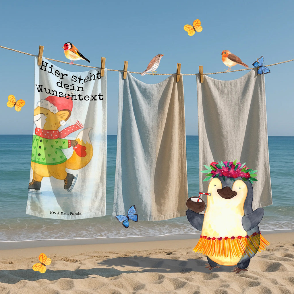 Personalisiertes Badehandtuch Fuchs  Schlittschuhe Design Saunatuch mit Namen, Kinder Handtuch mit Namen, Duschtuch mit Namen, Personalisiertes Badetuch, Personalisiertes Handtuch, Strandtuch mit Namen, Badetuch mit Namen, Winter, Weihnachten, Weihnachtsdeko, Nikolaus, Advent, Heiligabend, Wintermotiv, Weihnachtstage, Weihnachtsbaum, Tannenbaum, Weihnachtszeit, Weihnachtsmann