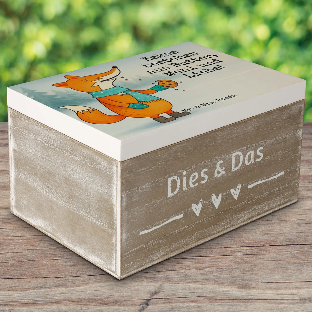 Holzkiste Fuchs Keks Design Truhe, Geschenkbox, Schatzkiste, Holzkiste, Erinnerungskiste, Erinnerungsbox, Dekokiste, Aufbewahrungsbox, Schatulle, Kiste, XXL, Geschenkdose, Fuchs, Winter, Plätzchen, Weihnachtszeit, Backen Spruch, Füchse, Liebe, Kekse, Küche Deko