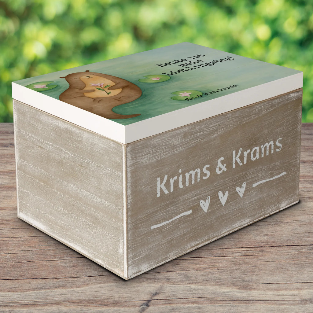Skrzynia drewniana wydra lilia wodna Design Holzkiste, Kiste, Schatzkiste, Truhe, Schatulle, XXL, Erinnerungsbox, Erinnerungskiste, Dekokiste, Aufbewahrungsbox, Geschenkbox, Geschenkdose, Otter, Fischotter, Seeotter, Otter Seeotter See Otter