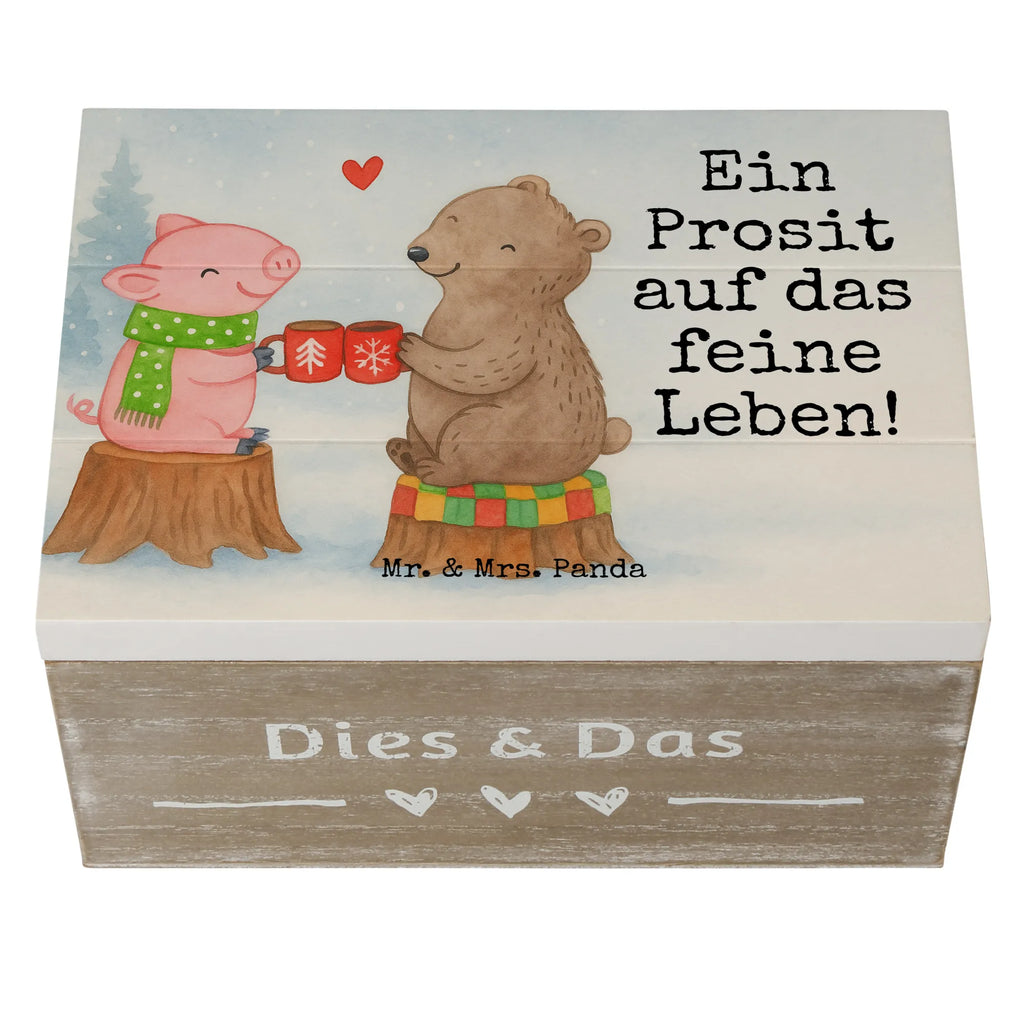 Holzkiste Glühschwein Sause Design Geschenkdose, Erinnerungsbox, Schatulle, Erinnerungskiste, Holzkiste, XXL, Schatzkiste, Aufbewahrungsbox, Kiste, Geschenkbox, Dekokiste, Truhe, Winter, Weihnachten, Weihnachtsdeko, Nikolaus, Advent, Heiligabend, Wintermotiv, Bär, Prost, Schwein, Weihnachtszeit, Alles Gute
