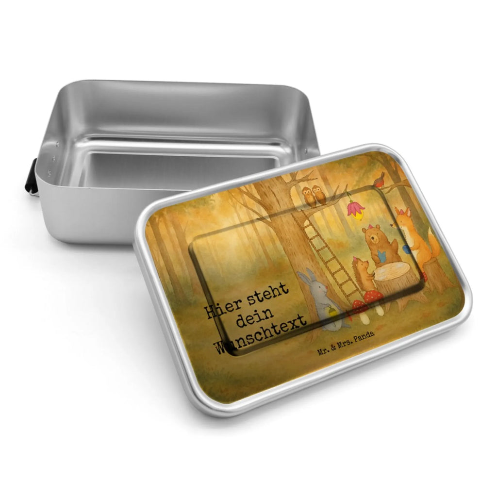 Personalisierte Metall Brotdose Waldtiere Picknick Design Schule, Brotbox mit Namen, Brotbox, Brotdose, Geschenk mit Namen, Brotdose mit Namen, Kindergarten, Uni, Tiermotive, Gute Laune, lustige Sprüche, Tiere, Igel, Hase, Picknick, Waldtiere, Fuchs, Wald, Maus, Eichhörnchen