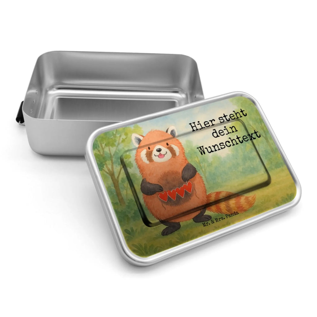Personalized Metal Lunch Box red panda Design Brotdose mit Namen, Kindergarten, Brotdose, Brotbox mit Namen, Geschenk mit Namen, Brotbox, Uni, Schule, Tiermotive, Gute Laune, lustige Sprüche, Tiere, Lieblingsmensch, Liebe, Rot, Panda, Herz, Liebling