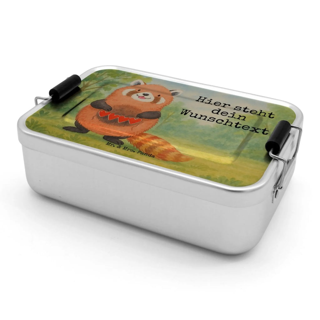 Personalized Metal Lunch Box red panda Design Brotdose mit Namen, Kindergarten, Brotdose, Brotbox mit Namen, Geschenk mit Namen, Brotbox, Uni, Schule, Tiermotive, Gute Laune, lustige Sprüche, Tiere, Lieblingsmensch, Liebe, Rot, Panda, Herz, Liebling