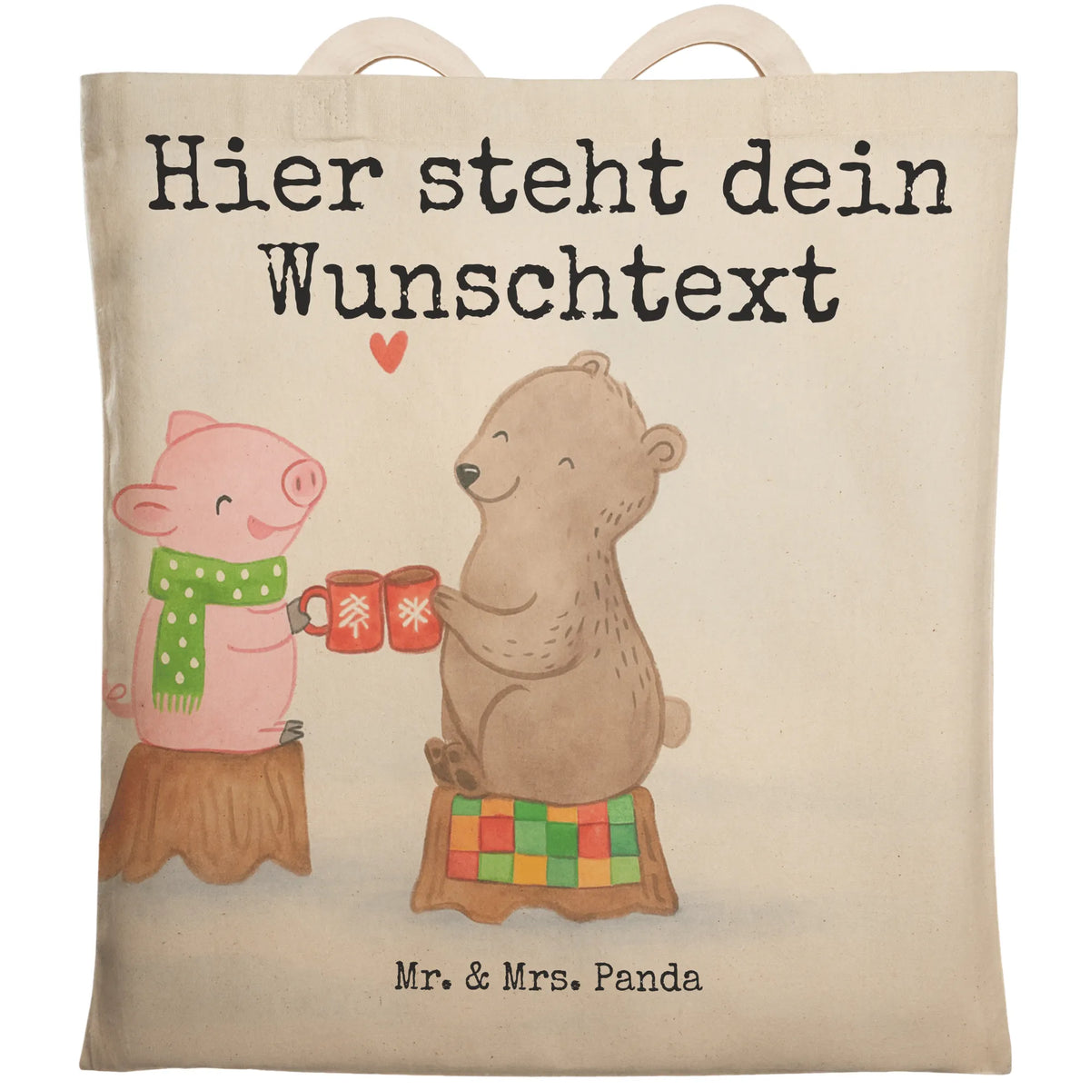 Personalized Shopping Bag Glowing Pig Bash Design Christmas time, snow