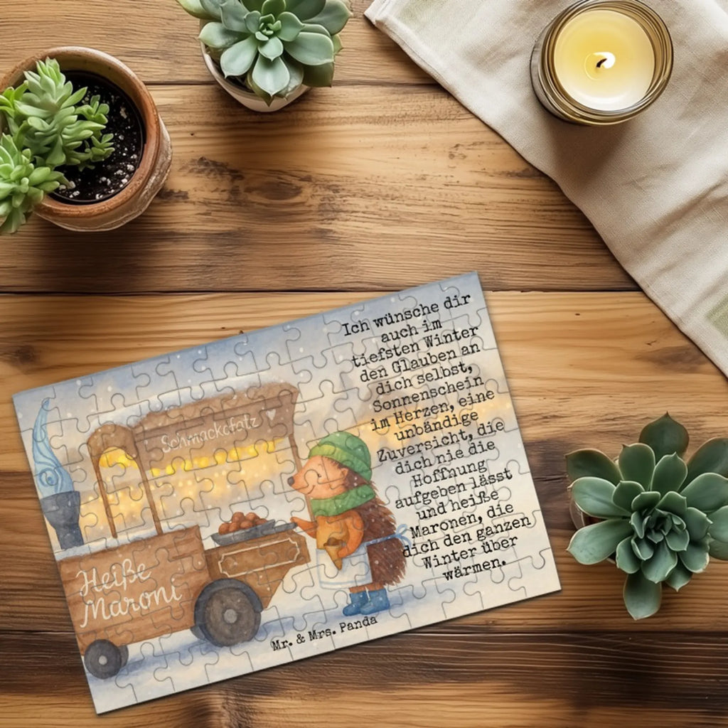 Puzzle Igel Maronen Design Puzzle, Winter, Weihnachten, Weihnachtsdeko, Nikolaus, Advent, Heiligabend, Wintermotiv, Maronen, Duft, Kastanien, Weihnachtsmarkt