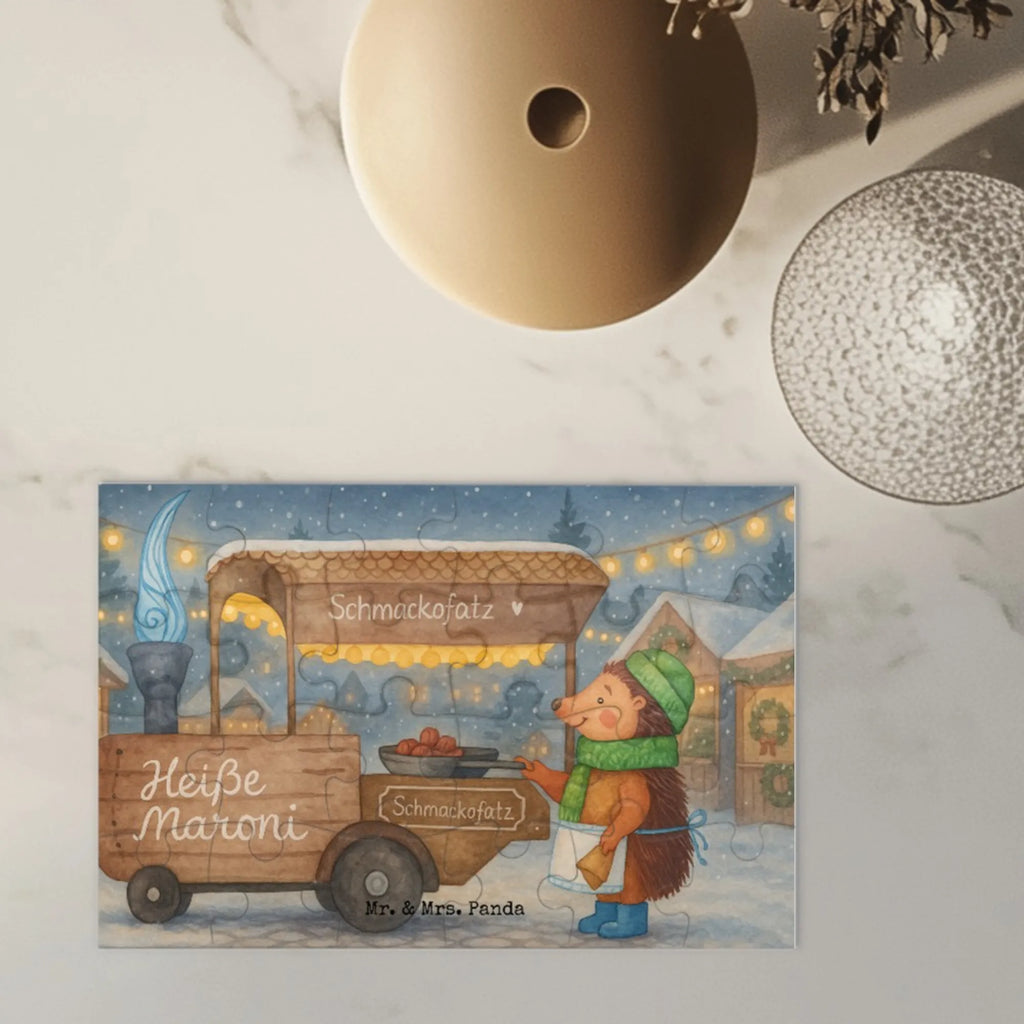 Puzzle Igel Maronen Design Puzzle, Winter, Weihnachten, Weihnachtsdeko, Nikolaus, Advent, Heiligabend, Wintermotiv, Maronen, Duft, Kastanien, Weihnachtsmarkt