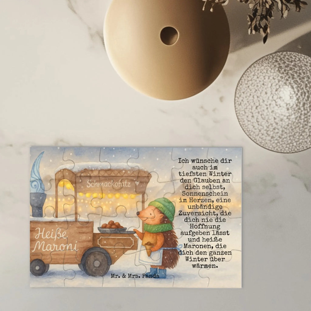 Puzzle Igel Maronen Design Puzzle, Winter, Weihnachten, Weihnachtsdeko, Nikolaus, Advent, Heiligabend, Wintermotiv, Maronen, Duft, Kastanien, Weihnachtsmarkt