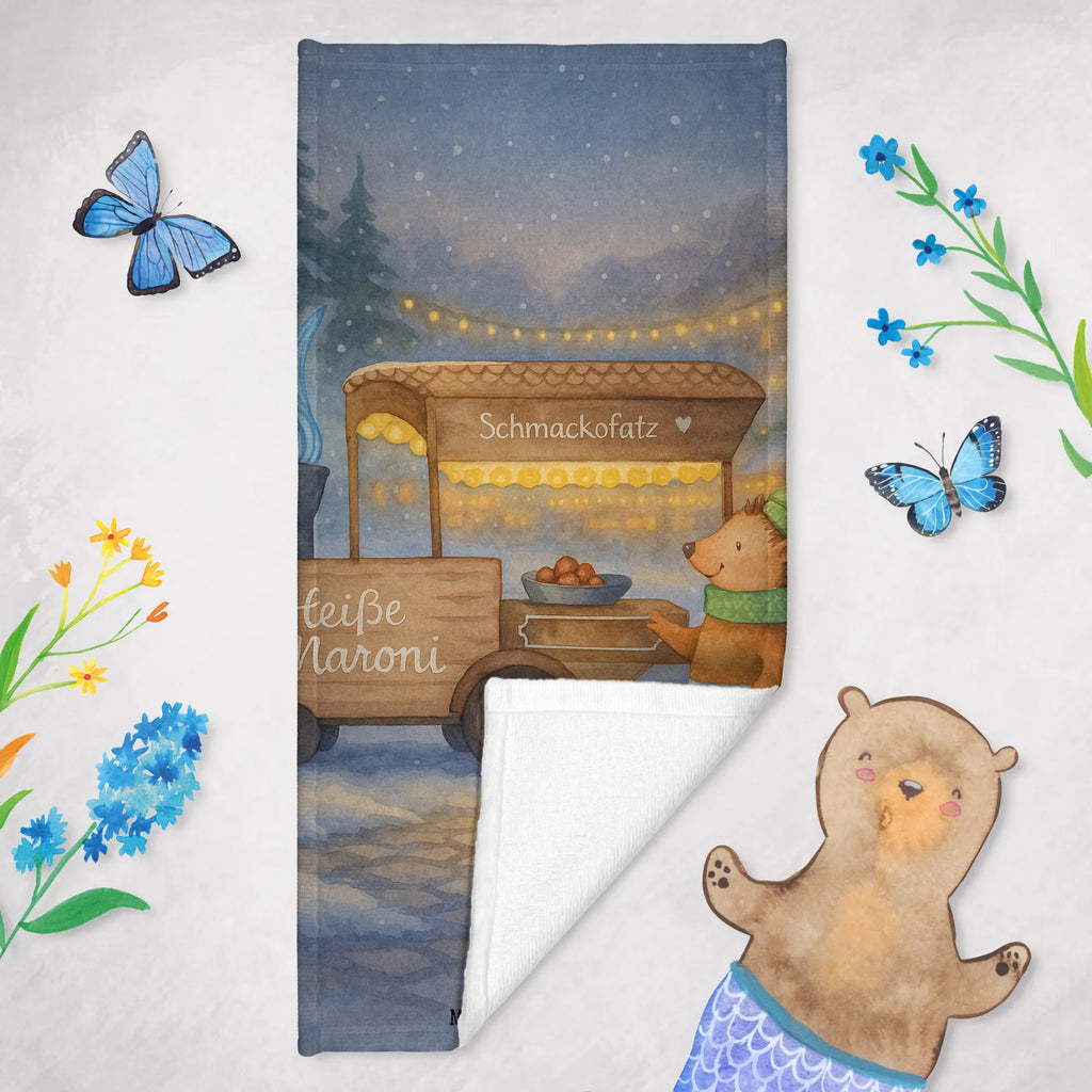 Badehandtuch Igel Maronen Design Strandtuch, Badetuch, Saunatuch, Duschtuch, Kinder Handtuch, Winter, Weihnachten, Weihnachtsdeko, Nikolaus, Advent, Heiligabend, Wintermotiv, Weihnachtsmarkt, Kastanien, Maronen, Duft