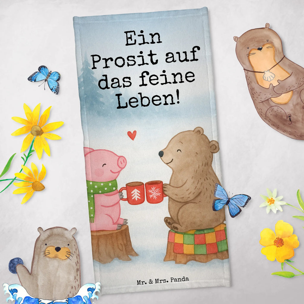 Badehandtuch Glühschwein Sause Design Badetuch, Duschtuch, Saunatuch, Kinder Handtuch, Strandtuch, Winter, Weihnachten, Weihnachtsdeko, Nikolaus, Advent, Heiligabend, Wintermotiv, Alles Gute, Prost, Schwein, Bär, Weihnachtszeit