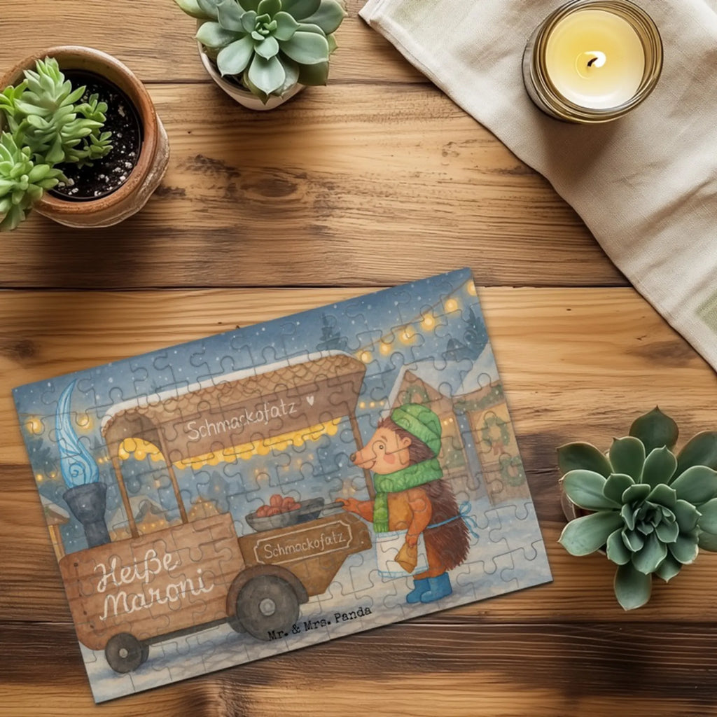 Puzzle Igel Maronen Design Puzzle, Winter, Weihnachten, Weihnachtsdeko, Nikolaus, Advent, Heiligabend, Wintermotiv, Maronen, Duft, Kastanien, Weihnachtsmarkt
