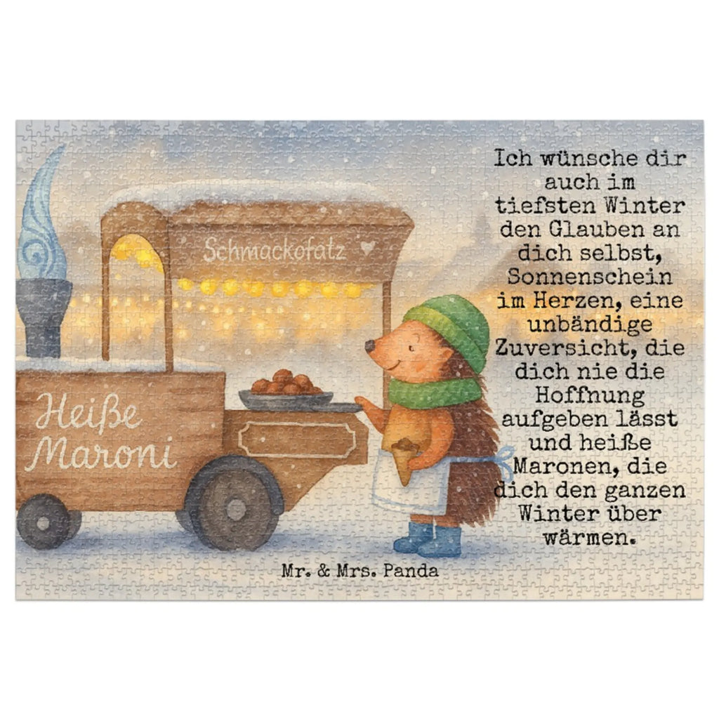 Puzzle Igel Maronen Design Puzzle, Winter, Weihnachten, Weihnachtsdeko, Nikolaus, Advent, Heiligabend, Wintermotiv, Maronen, Duft, Kastanien, Weihnachtsmarkt