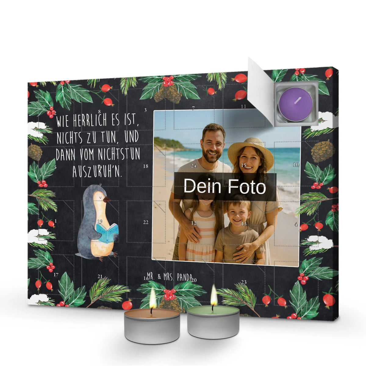  Penguin A book Personalisierter Duftkerzen Foto Adventskalender, Pinguin, Bücherwurm, Faulenzen, Pinguine, Ferien, Urlaub, Nichtstun, Freizeit, Buch, Lesen