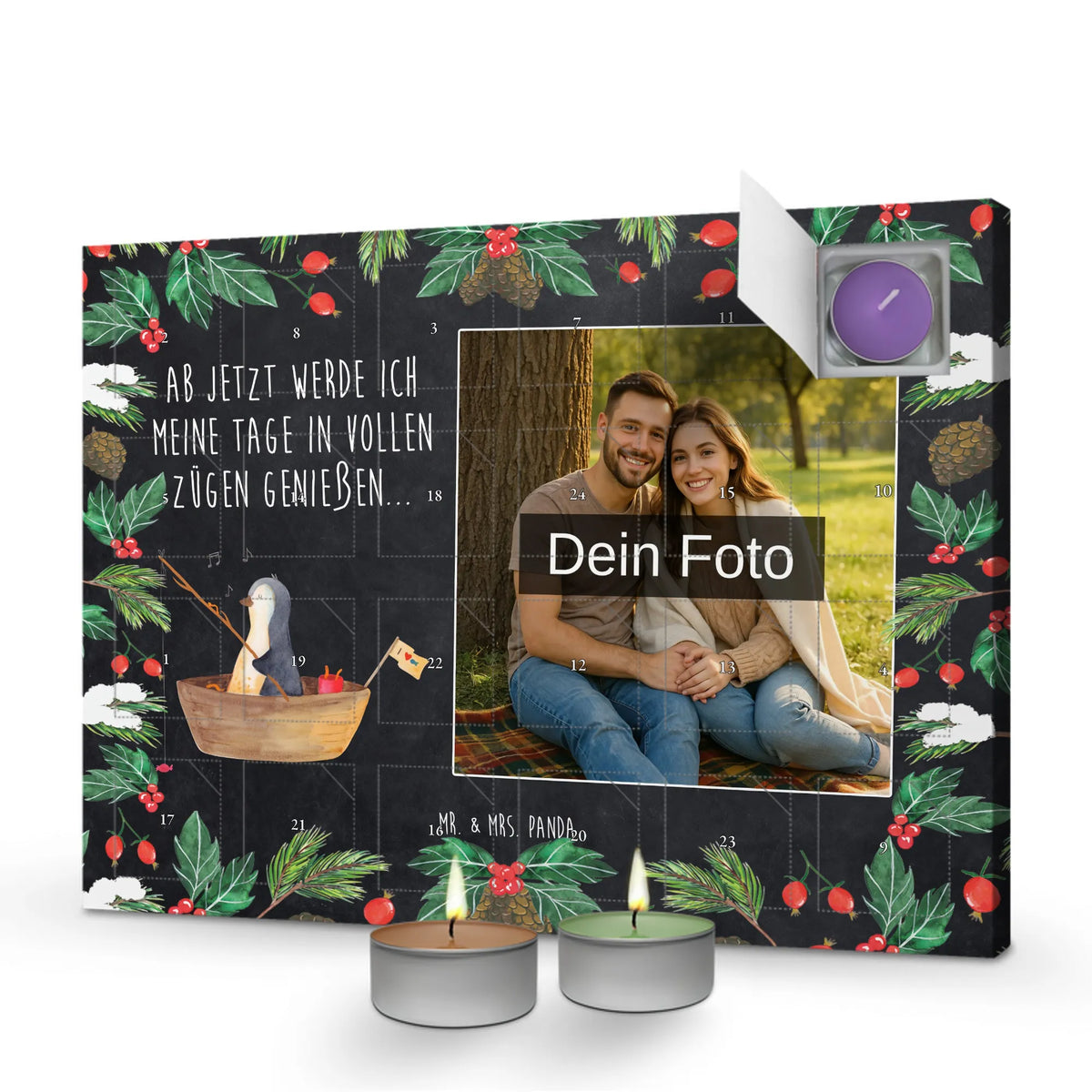  pingwin łódka wędkarska Personalisierter Duftkerzen Foto Adventskalender, Pinguin, Neustart, Genießen, Pinguine, Angelboot, Geschenkidee Liebeskummer, Lebenslust, Leben, Angeln, Motivation, Scheidung, Boot, Trennung, Neuanfang