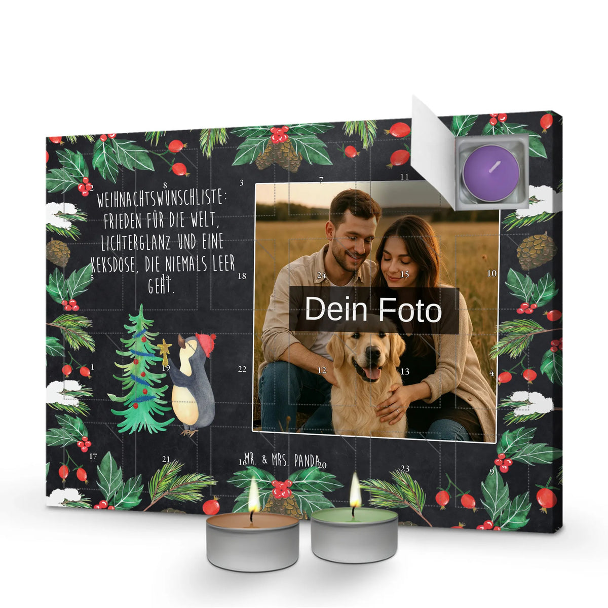  penguin Christmas tree Personalisierter Duftkerzen Foto Adventskalender, Advent, Heiligabend, Weihnachten, Wintermotiv, Nikolaus, Winter, Weihnachtsdeko, Pinguin