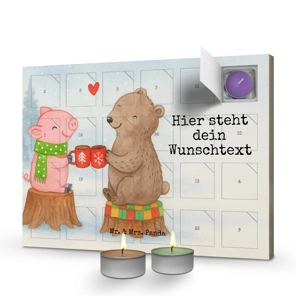 Personalisierter Duftkerzen Adventskalender Glühschwein Sause Design Personalisierter Duftkerzen Adventskalender, Weihnachten, Winter, Weihnachtsdeko, Nikolaus, Advent, Heiligabend, Wintermotiv, Schwein, Bär, Alles Gute, Weihnachtszeit, Prost
