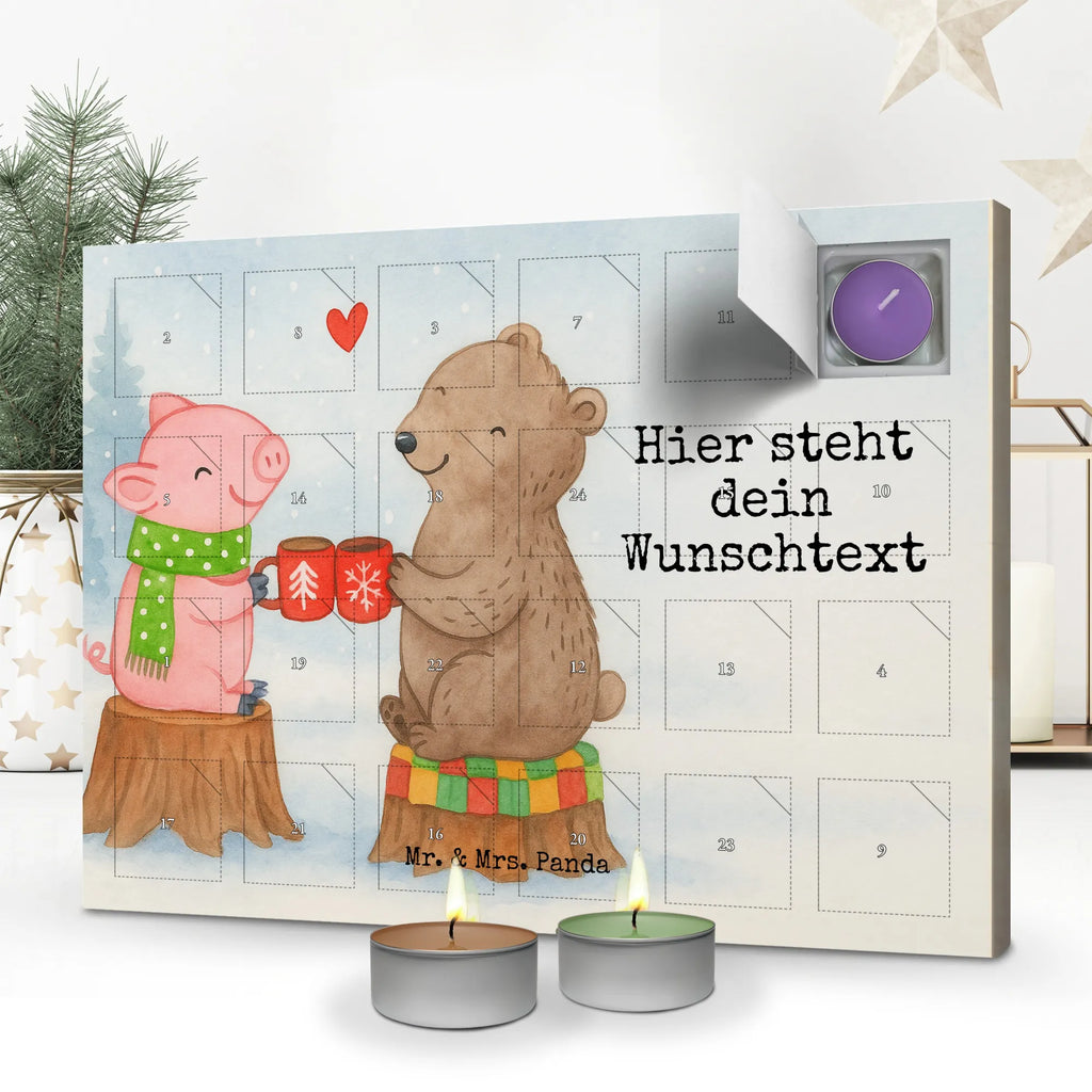 Personalisierter Duftkerzen Adventskalender Glühschwein Sause Design Personalisierter Duftkerzen Adventskalender, Weihnachten, Winter, Weihnachtsdeko, Nikolaus, Advent, Heiligabend, Wintermotiv, Schwein, Bär, Alles Gute, Weihnachtszeit, Prost