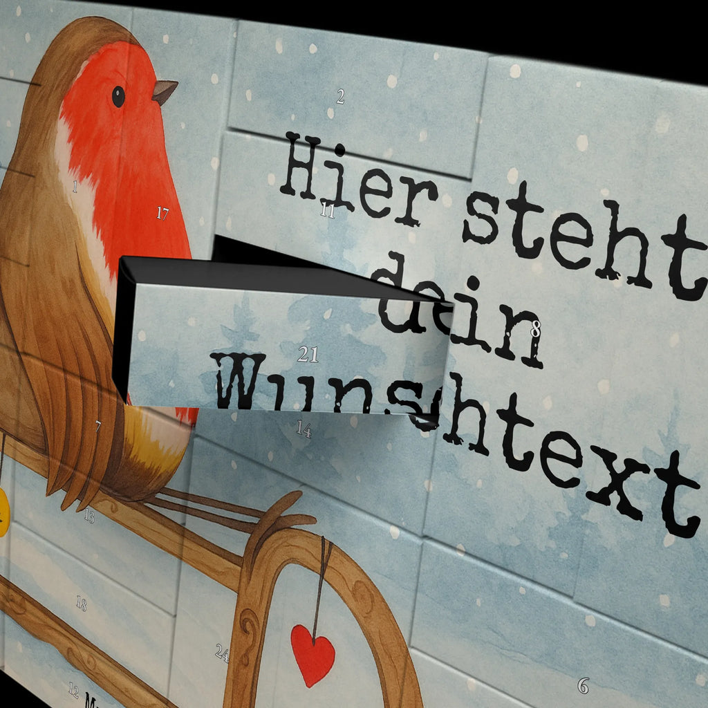 Personalisierter Befüllbarer Adventskalender Rotkehlchen Schlitten Design Adventskalender Zum Selbst Befüllen, Befüllbarer Adventskalender, Weihnachten, Winter, Weihnachtsdeko, Nikolaus, Advent, Heiligabend, Wintermotiv, Schlitten, Vogel
