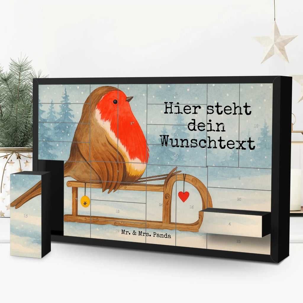 Personalisierter Befüllbarer Adventskalender Rotkehlchen Schlitten Design Adventskalender Zum Selbst Befüllen, Befüllbarer Adventskalender, Weihnachten, Winter, Weihnachtsdeko, Nikolaus, Advent, Heiligabend, Wintermotiv, Schlitten, Vogel