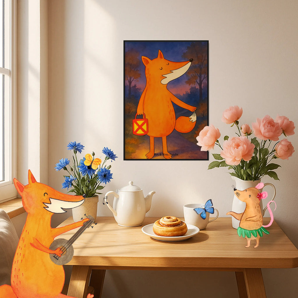 Poster Fuchs Laterne Design Kinderposter, Küchenposter, Wanddekoration, Posterdruck, Raumdekoration, Wanddeko Bild, Kunstdruck, Wandposter, Mr. & Mrs. Panda Poster, Handgemaltes Poster, Wanddeko, Designposter, Bild, Poster, Fuchs, Liebeskummer Spruch, Spruch trösten, Cäsar Otto Hugo Flaischlen, Sankt Martin, Laterne, Aufmuntern, Laternenumzug, Füchse