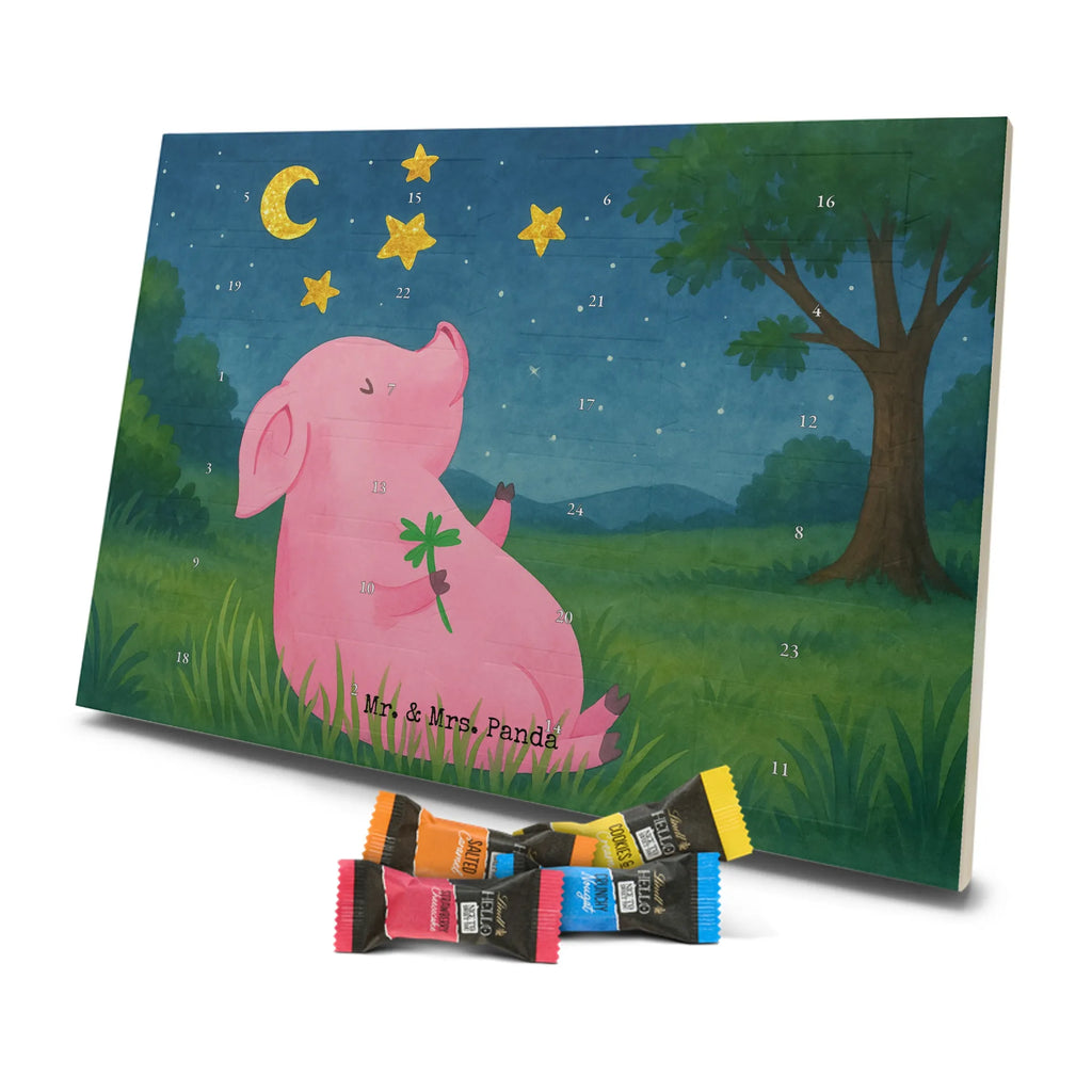 Chocolate advent calendar Pig Luck Design card, gift ideas, gifts, small animals, cute, cute animal motives, hand drawn, funny sayings, good mood, special gifts, animal lover, asterisks, stars, piglet, goals, lucky charm, Lucky bastard. Luck
