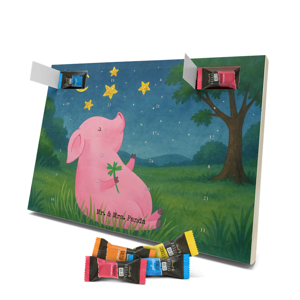 Chocolate advent calendar Pig Luck Design card, gift ideas, gifts, small animals, cute, cute animal motives, hand drawn, funny sayings, good mood, special gifts, animal lover, asterisks, stars, piglet, goals, lucky charm, Lucky bastard. Luck