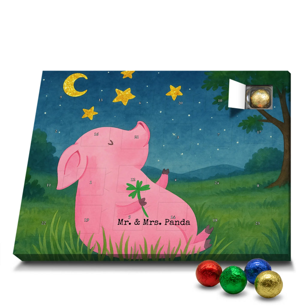 Chocolate advent calendar Pig Luck Design card, gift ideas, gifts, small animals, cute, cute animal motives, hand drawn, funny sayings, good mood, special gifts, animal lover, asterisks, stars, piglet, goals, lucky charm, Lucky bastard. Luck