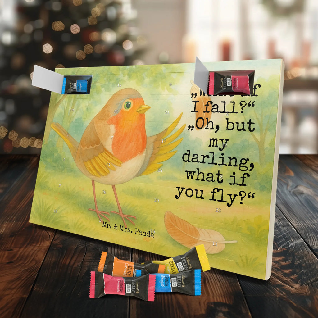 Chocolate advent calendar robin feathers Design card, gift ideas, gifts, small animals, cute, cute animal motives, hand drawn, funny sayings, good mood, special gifts, animal lover, bird, slogan courage, flying, motivation pictures, robin, motivation slogans, slogan motivation