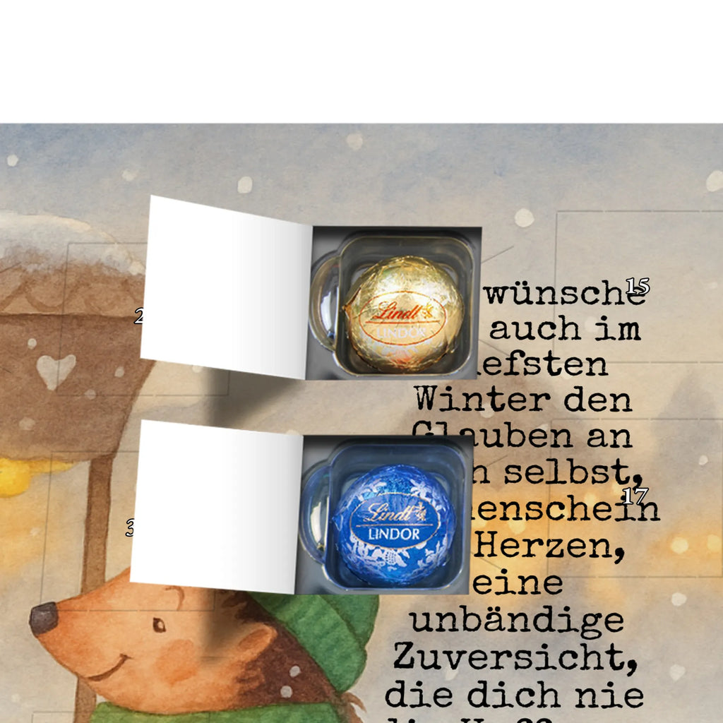 Chocolate advent calendar hedgehog Chestnuts Design Christmas time, snow