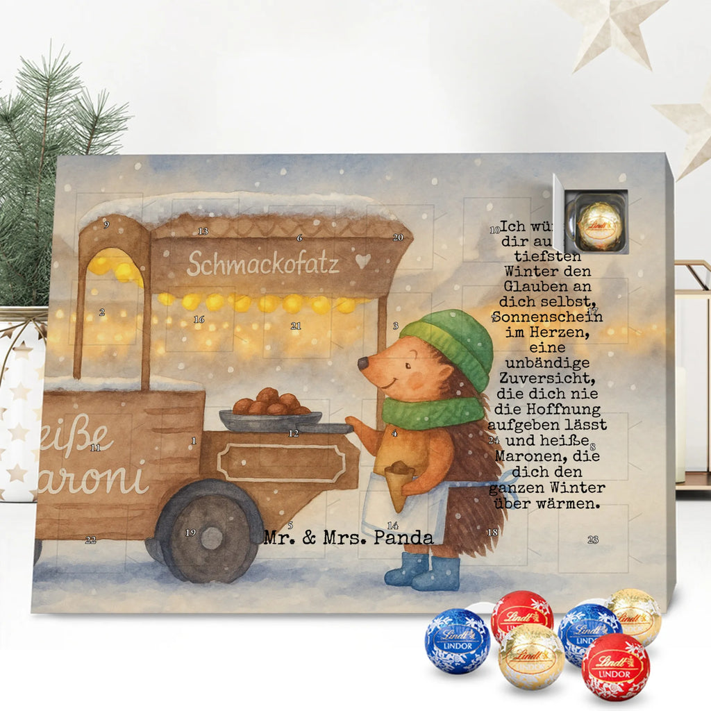 Chocolate advent calendar hedgehog Chestnuts Design Christmas time, snow