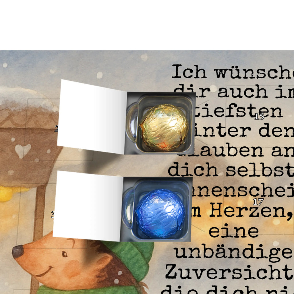 Chocolate advent calendar hedgehog Chestnuts Design Christmas time, snow