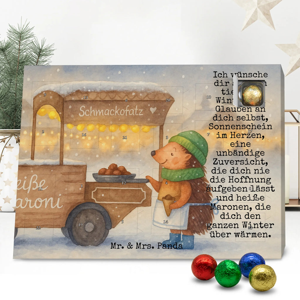 Chocolate advent calendar hedgehog Chestnuts Design Christmas time, snow