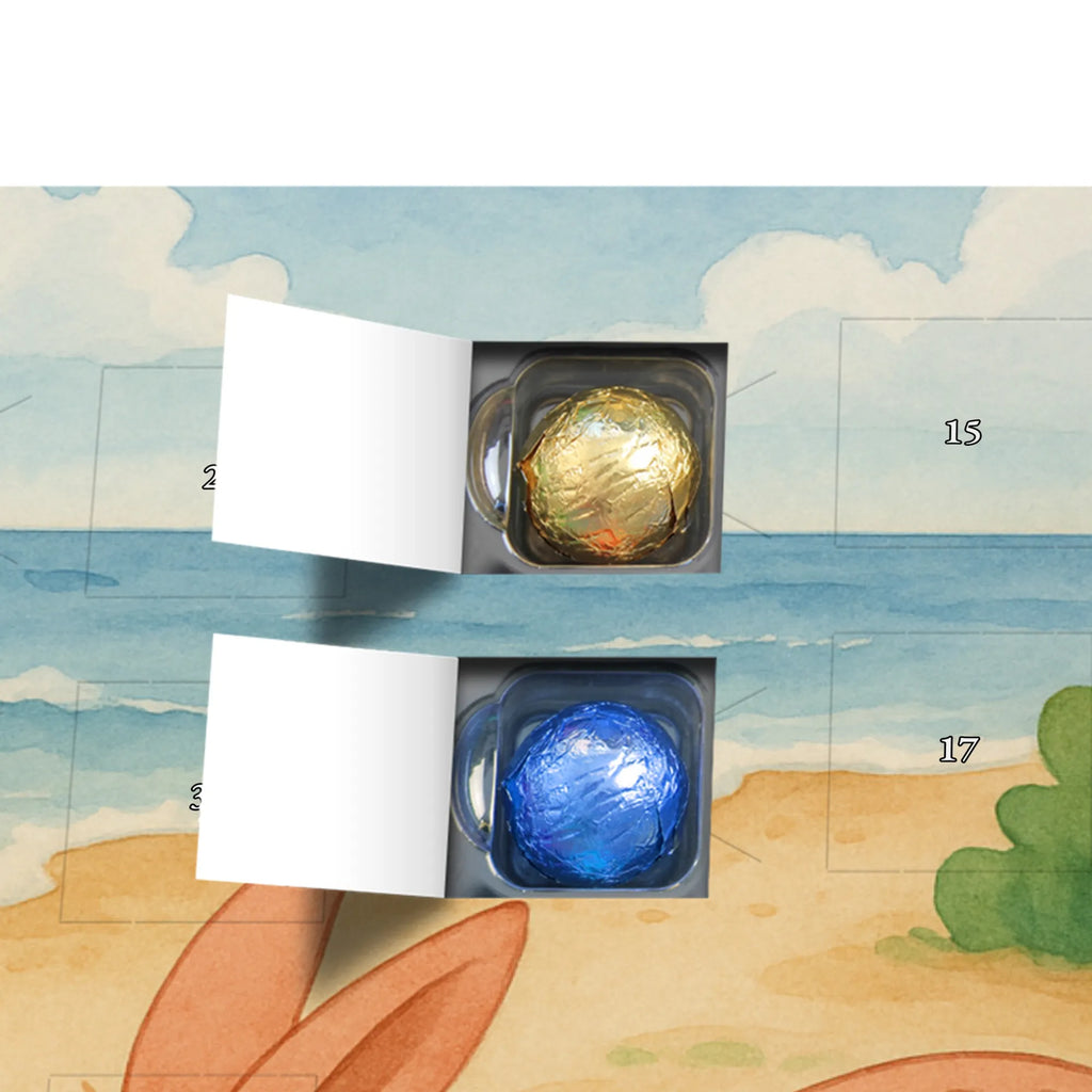 Chocolate advent calendar Bunnies with seashell Design Father's Day, Mother's Day, girlfriend, best friend, shells, rabbits, collecting shells, girlfriends