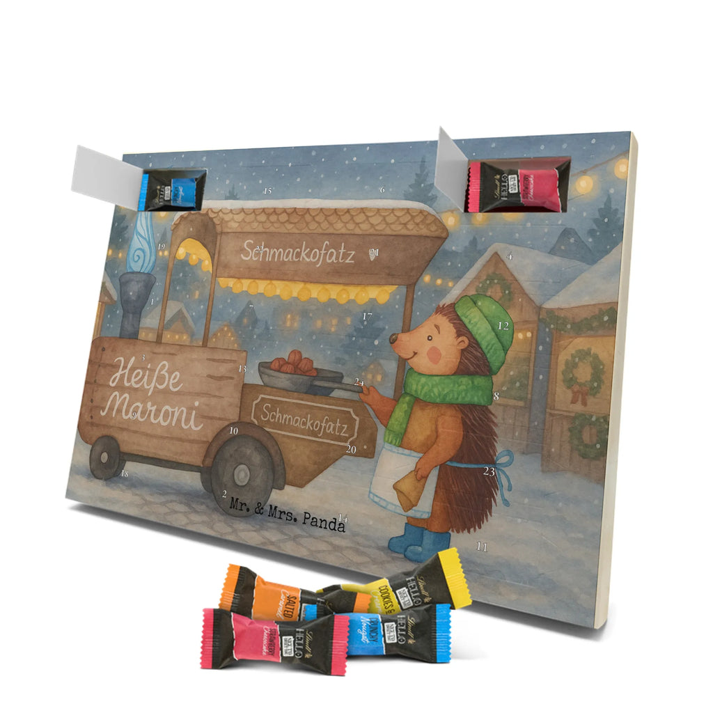 Chocolate advent calendar hedgehog Chestnuts Design Christmas time, snow