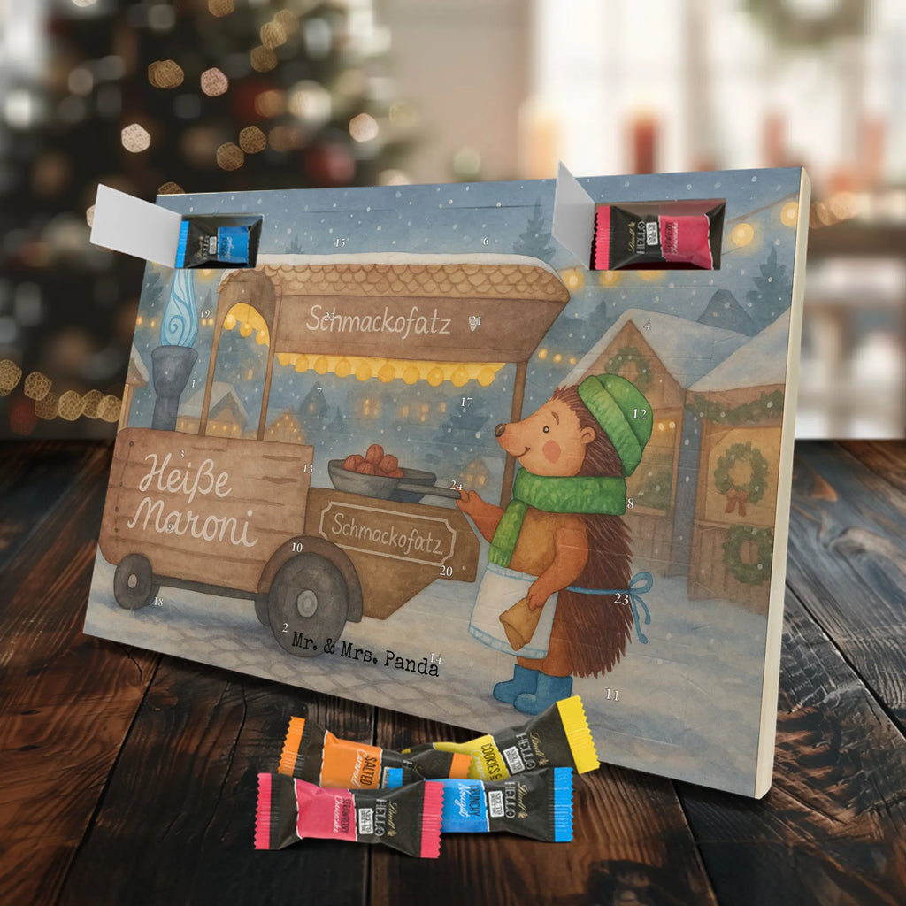 Chocolate advent calendar hedgehog Chestnuts Design Christmas time, snow