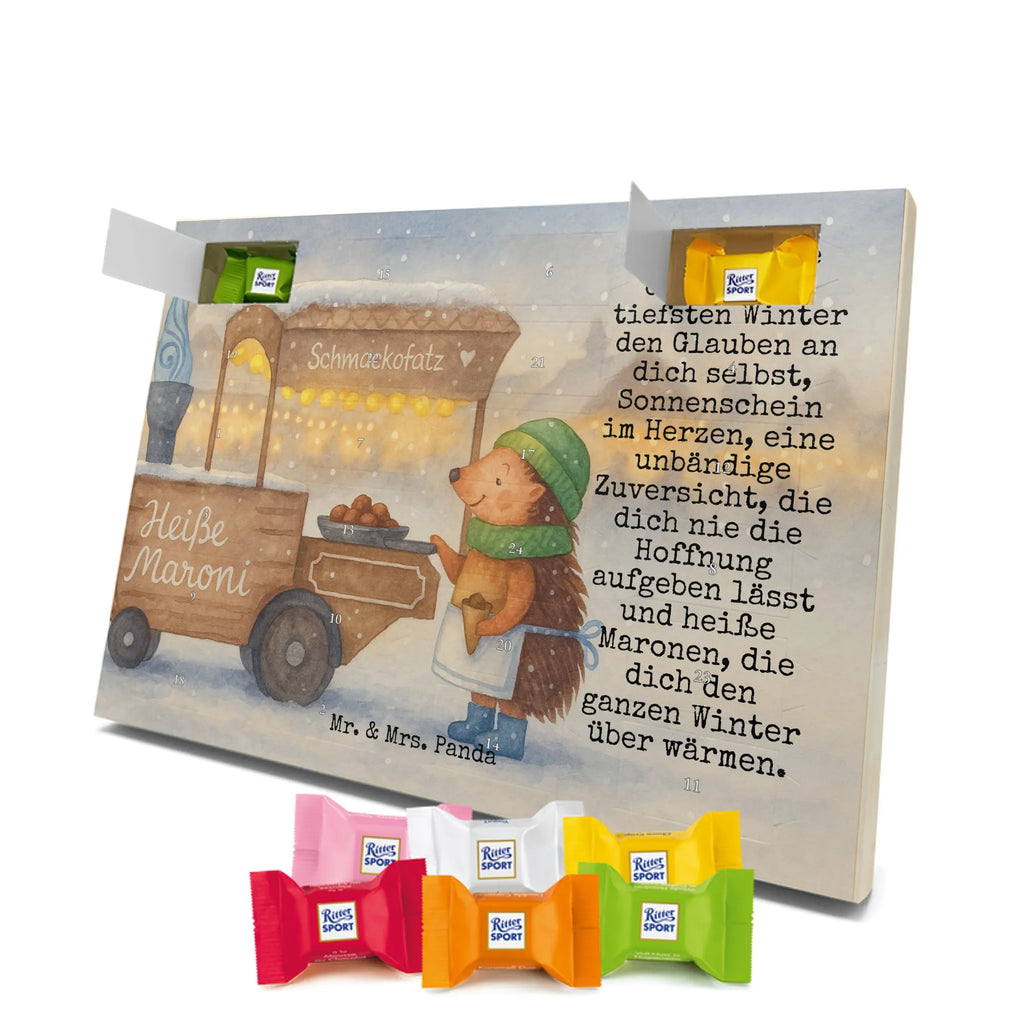 Chocolate advent calendar hedgehog Chestnuts Design Christmas time, snow