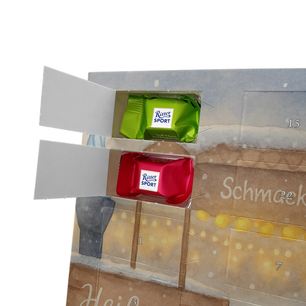 Chocolate advent calendar hedgehog Chestnuts Design Christmas time, snow