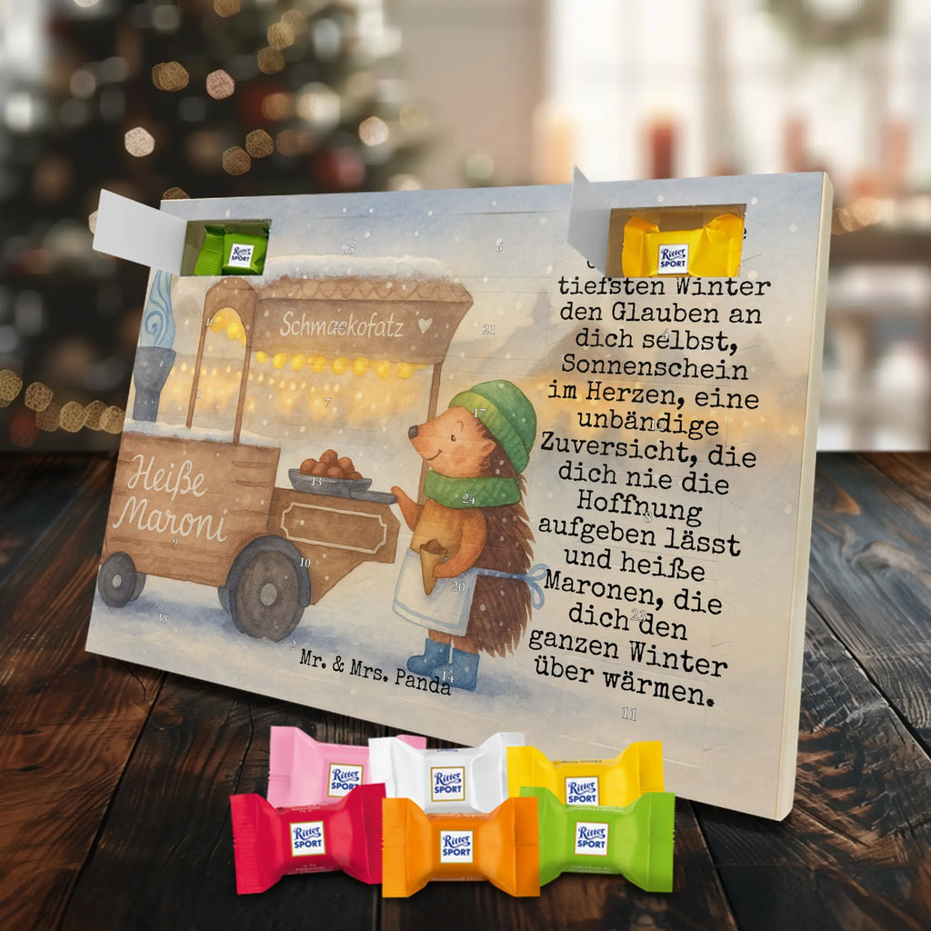 Chocolate advent calendar hedgehog Chestnuts Design Christmas time, snow