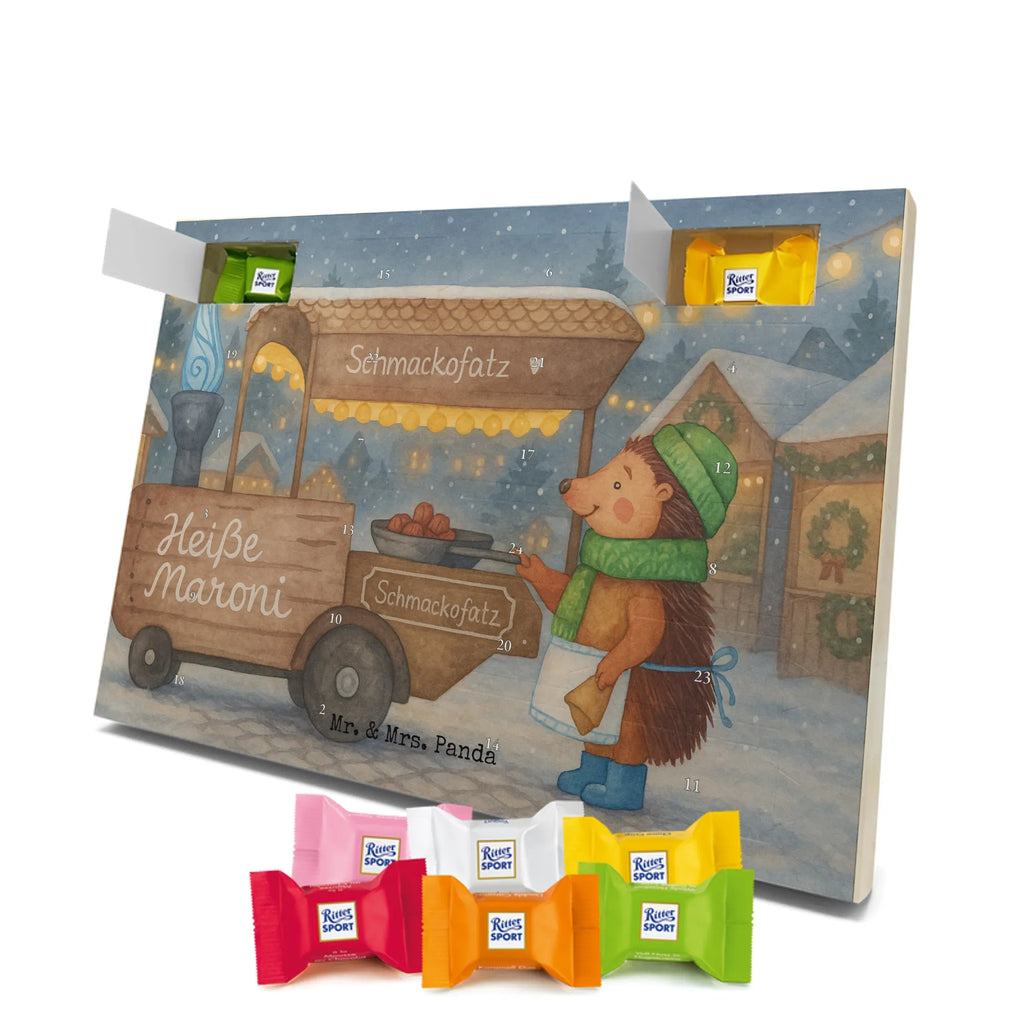 Chocolate advent calendar hedgehog Chestnuts Design Christmas time, snow