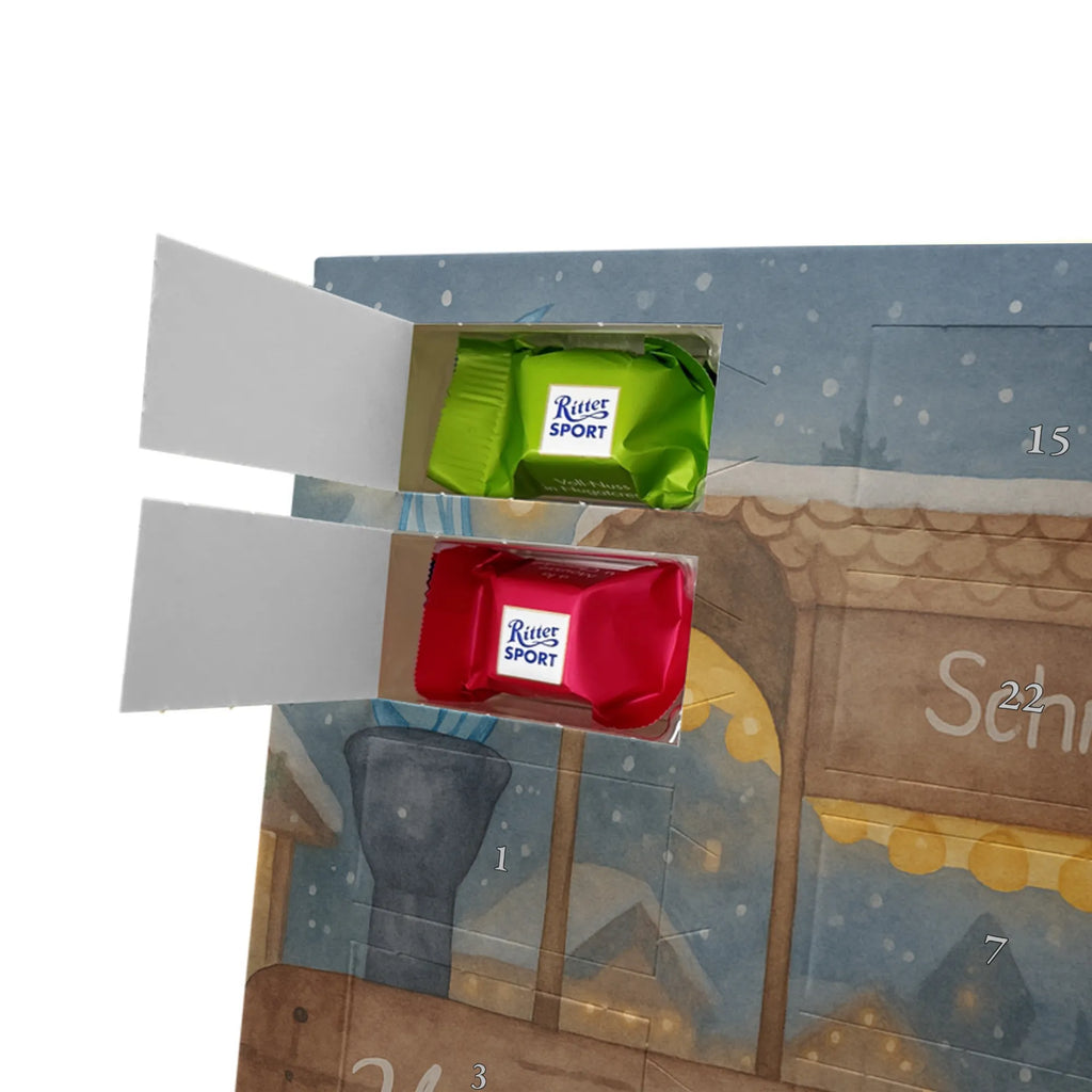 Chocolate advent calendar hedgehog Chestnuts Design Christmas time, snow