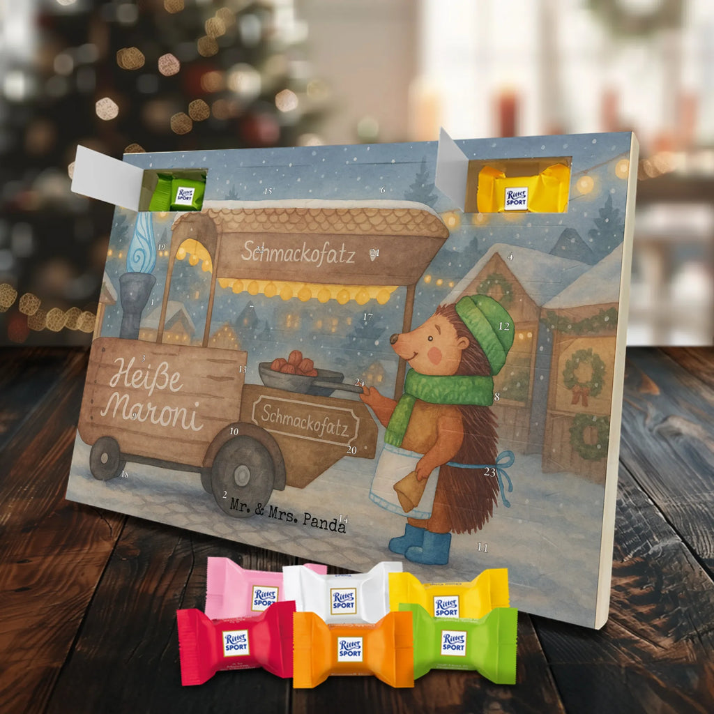 Chocolate advent calendar hedgehog Chestnuts Design Christmas time, snow