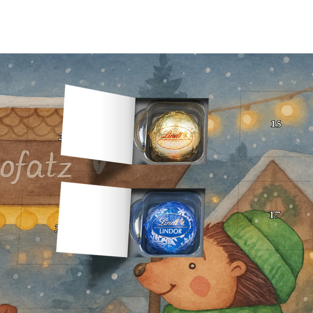 Chocolate advent calendar hedgehog Chestnuts Design Christmas time, snow